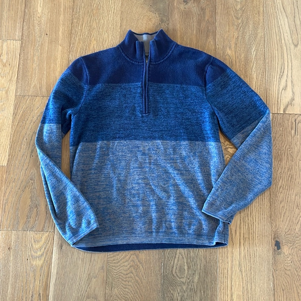 REI Quarter Zip Sweater - Heather Blue Stripes - Small - Picture 1 of 5